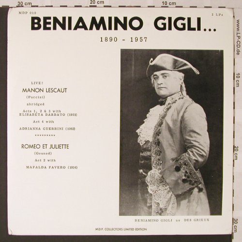 Gigli,Beniamino: 1890-1957, Foc, Lim.Ed., M.D.P.(MDP 010), US,  - 2LP - L7135 - 9,00 Euro