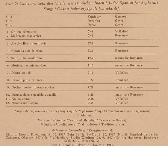 V.A.Musikalische Volkskunst Spanien: Cante Flamenco,Folias,C.Sefardies, Archiv(198 460), D, 1970 - LP - L7143 - 6,00 Euro