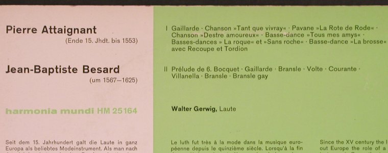 Gerwig, Walter - Laute: Französische Lautenmusik d Renais., Harmonia Mundi (HM 25 164), D, m / vg+ Typ: 10" Best.-Nr.: L7150 Preis: 4,00 Euro