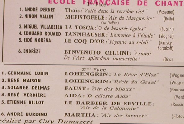 V.A.Bel Canto: Ecole Francaise de Chant ,  12 Tr., Odeon(ORX 103), F,  - LP - L7154 - 6,00 Euro