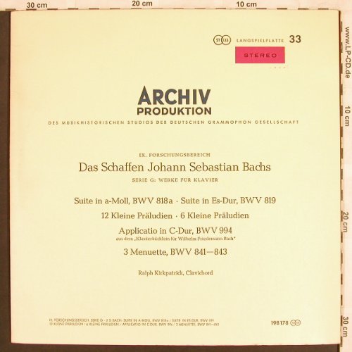Bach,Johann Sebastian: Suite in a-Moll, BWV 818a,819,994, Archiv(198 178), D, 1960 - LP - L7163 - 7,50 Euro