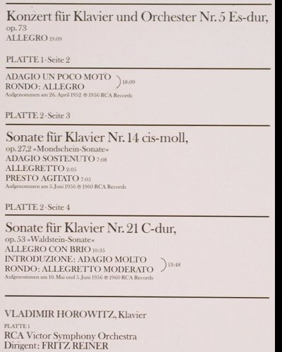 Horowitz,Vladimir: Beethoven:Klavierkonzert Nr.5,Sonat, RCA (VL 89875), D,Ri,Mono, 1986 Typ: 2LP Best.-Nr.: L7168 Preis: 7,50 Euro