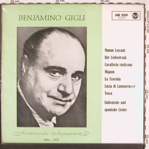Gigli,Benjamino: Historische Aufnahmen 1925-32, RCA(HR 209), D, FS-New,  - LP - L7213 - 22,50 Euro