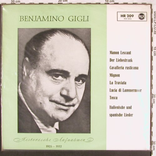 Gigli,Benjamino: Historische Aufnahmen 1925-32, RCA(HR 209), D, FS-New,  - LP - L7213 - 17,50 Euro