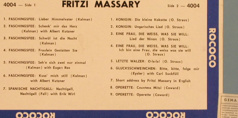 Massary,Fritzi: Same, VG+/m-, Rococo(RR 4004), CDN,  - LP - L7239 - 5,00 Euro