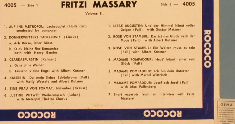 Massary,Fritzi: Volume II, VG+/m-, Rococo(RR 4005), CDN,  - LP - L7240 - 9,00 Euro