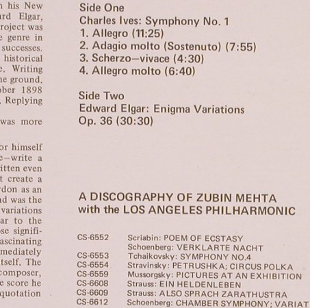 Ives,Charles / Elgar: Symphony No.1 / Enigma Variations, London ffrr (CS 6816), UK, 1973 Typ: LP Best.-Nr.: L7327 Preis: 9,00 Euro