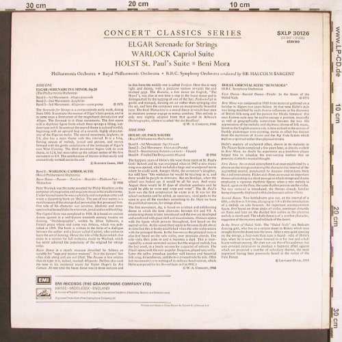 Elgar,Edward / Warlock / Holst: Serenade for Strings/Capitol Suite, EMI HMV (SXLP 30126), UK Typ: LP Best.-Nr.: L7328 Preis: 6,00 Euro