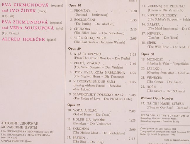 Dvorak,Antonin: Moravian Duets, Supraphon(1 12 1110), CZ, 1972 - LP - L7357 - 6,00 Euro