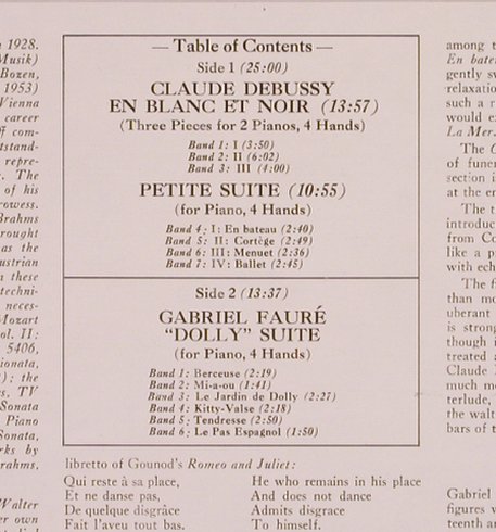 Debussy,Claude / Faure: Petite Suite en Blace et Noir/Dolly, Turnabout Vox (TV 34234), US Typ: LP Best.-Nr.: L7369 Preis: 6,00 Euro