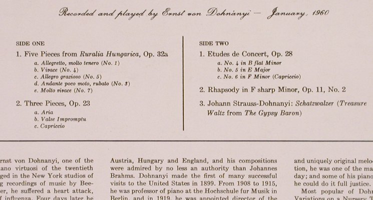 Dohnanyi,Ernst von: A Memorial Album, Everest Records (3061), US, 1960 Typ: LP Best.-Nr.: L7375 Preis: 9,00 Euro