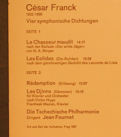 Franck,Cesar: Vier Symphonische Dichtungen, Supraphon (86 307 KK), D Typ: LP Best.-Nr.: L7401 Preis: 6,00 Euro
