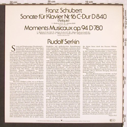 Schubert,Franz: Sonate für Klavier Nr.16 C-dur D840, CBS, Mono (61 847), NL, m-/vg+, 1978 Typ: LP Best.-Nr.: L7441 Preis: 5,00 Euro
