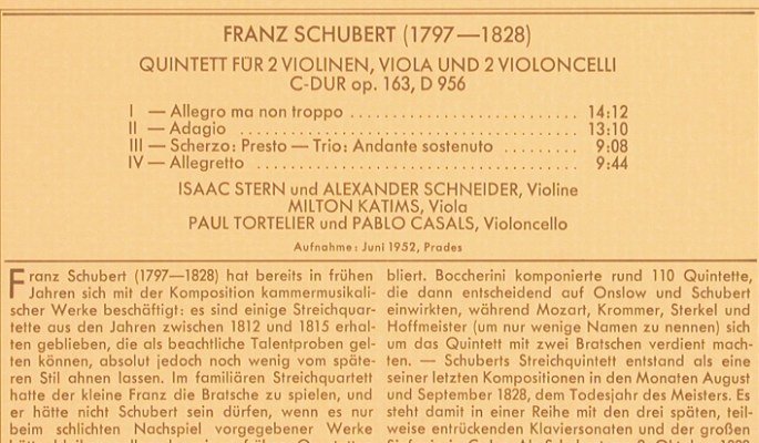 Schubert,Franz: Streichquintett C-Dur, op.163, Mono, CBS (61 043), NL, 1976 Typ: LP Best.-Nr.: L7445 Preis: 7,50 Euro