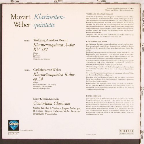 Mozart,Wolfgang Amadeus / Weber: Klarinettenquintette, Club-Ed., Saphir (29 358-9), D Typ: LP Best.-Nr.: L7480 Preis: 5,00 Euro