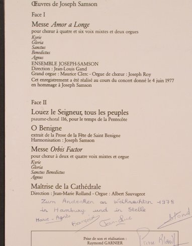 Samson,Joseph: Hommage A J.S., Foc, Maitrise De La Cathedral(ORdG 30478), F, woc, 1977 - LP - L7484 - 7,50 Euro
