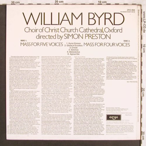 Byrd,William: Mass for five voices, argo(ZRG 858), UK, 1977 - LP - L7491 - 7,50 Euro