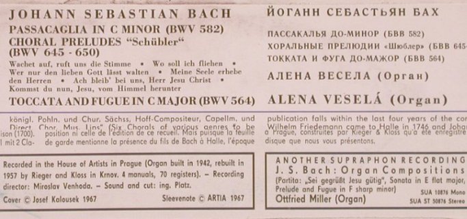 Bach,Johann Sebastian: Organ Compositions, Supraphon(SUA ST 50880), CZ,m-/vg+, 1967 - LP - L7496 - 6,00 Euro