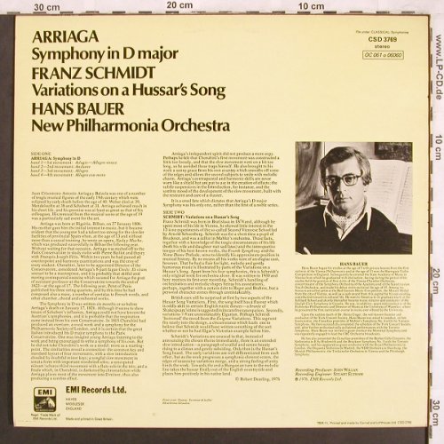Arriaga / Franz Schmidt: Symphonie in D major/Var.Hussar'sS., EMI(CSD 3769), UK, 1976 - LP - L7509 - 7,50 Euro