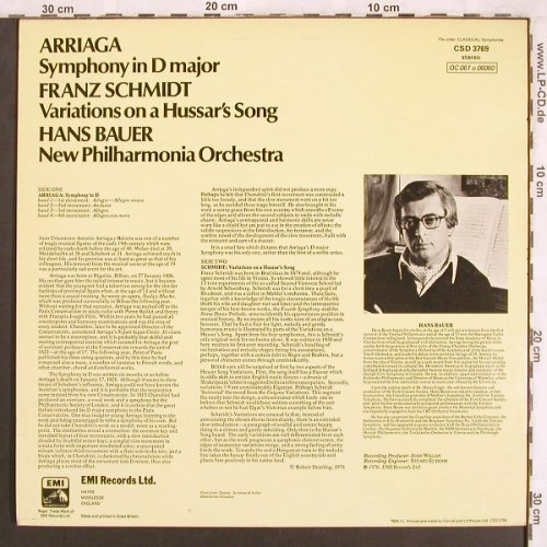 Arriaga / Franz Schmidt: Symphonie in D major/Var.Hussar'sS., EMI (CSD 3769), UK, 1976 Typ: LP Best.-Nr.: L7509 Preis: 7,50 Euro