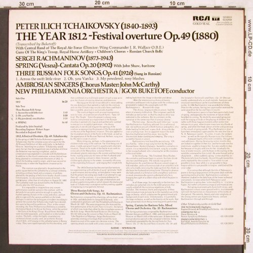 Tschaikowsky,Peter / Rachmaninoff: 1812 Ouverture op.49/Spring Cantata, RCA (GL 42924), UK, 1979 Typ: LP Best.-Nr.: L7545 Preis: 5,00 Euro