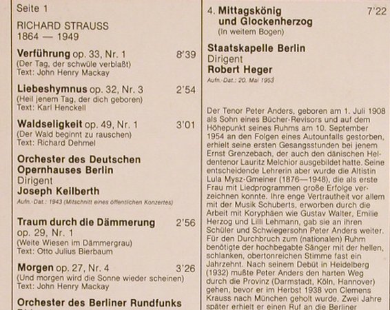 Anders,Peter: Orchesterlieder-Strauss,vSchillings, Acanta (BB 23.185), D, 1979 Typ: LP Best.-Nr.: L7558 Preis: 7,50 Euro