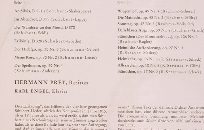 Prey,Hermann: Lieder v.Schubert,Schumann,Brahms.., Decca (SXL 21 055-B), D Typ: LP Best.-Nr.: L7562 Preis: 7,50 Euro