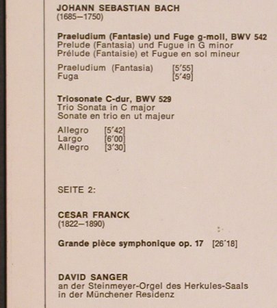 Sanger,David: Bach:Praeludium uFuge g-moll,BWV542, D.Gr. Debut (2555 012), D, 1974 Typ: LP Best.-Nr.: L7567 Preis: 5,00 Euro