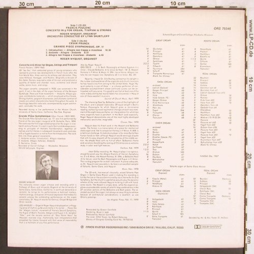 Poulenc,Francis / Cesar Franck: Concerto in g for Organ,Timpani&Str, Orion (ORS 79346), US, m /VG+ Typ: LP Best.-Nr.: L7571 Preis: 7,50 Euro
