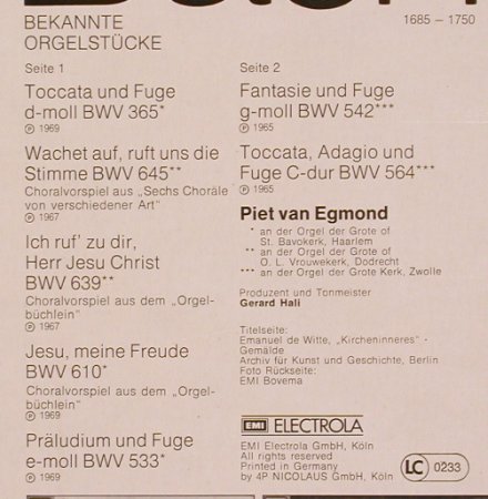Bach,Johann Sebastian: Bekannte Orgelstücke,Toccata u.Fuge, EMI(037-25 641), D,  - LP - L7624 - 6,00 Euro
