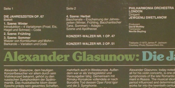 Glasunow,Alexander: Die Jahreszeiten, op.67 Ballett, Melodia Auslese(063-03 268), D, 1978 - LPQ - L7676 - 9,00 Euro