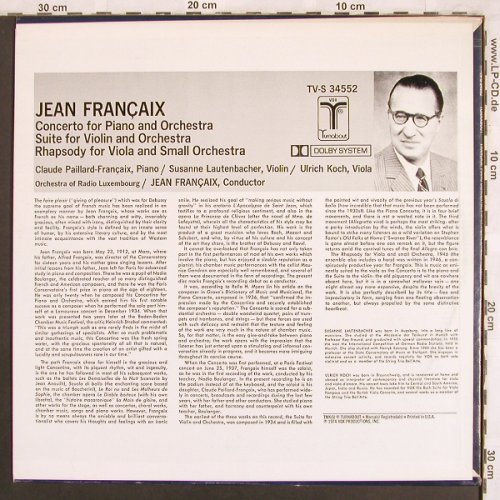 Francaix,Jean: Concerto for Piano and Orchestra, Turnabout Vox (TV-S 34552), US, 1974 Typ: LP Best.-Nr.: L7698 Preis: 14,00 Euro