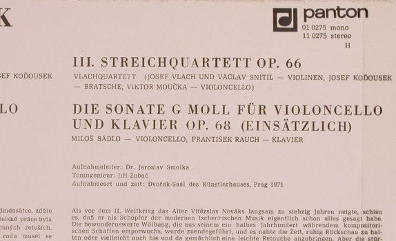 Novak,Vitezslav: III.Streichquartett, op.66, Panton(11 0275), CZ, 1971 - LP - L7727 - 12,50 Euro