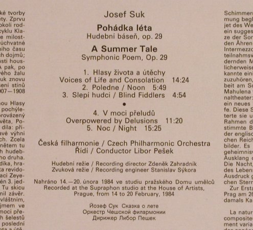 Suk,Josef: A Summer Tale, Supraphon(1110 3645 ZA), CZ, 1984 - LP - L7771 - 7,50 Euro