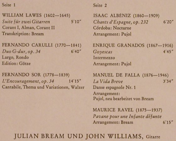 Bream,Julian & John Williams: Same, William Lawes...Ravel, RCA(26.41118), D, 1972 - LP - L7786 - 6,00 Euro