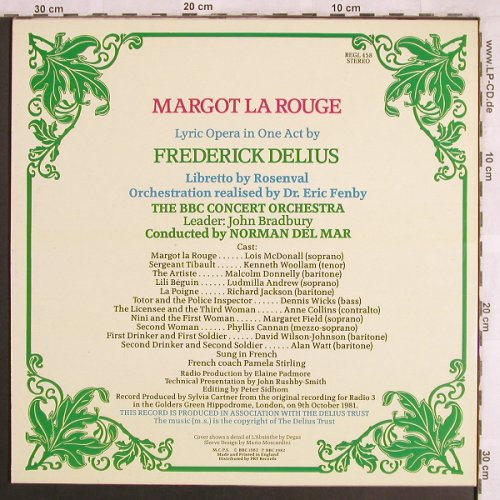 Delius,Frederick: Margot la Rouge, in french, BBC (REGL 458), UK,vg+/m-, 1982 Typ: LP Best.-Nr.: L7828 Preis: 5,00 Euro