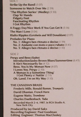 Gershwin,George: Canadian Brass play, RCA Victor Red Seal (RL 86490), D, 1987 Typ: LP Best.-Nr.: L7895 Preis: 6,00 Euro