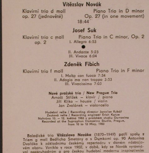 Novak,Vitezslav / Suk / Fibich: Piano Trios, Supraphon(1111 3604 G), CZ, 1984 - LP - L7912 - 7,50 Euro