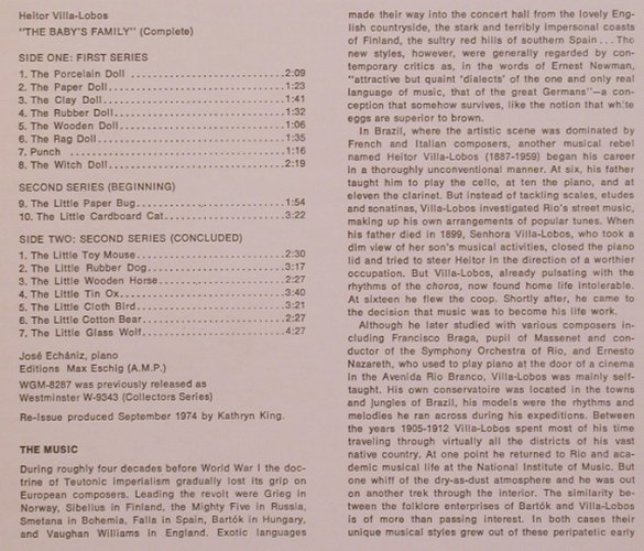 Villa-Lobos,Heitor: The Baby's Family, ABC Westminster (WGM-8287), US, 1974 Typ: LP Best.-Nr.: L7967 Preis: 9,00 Euro