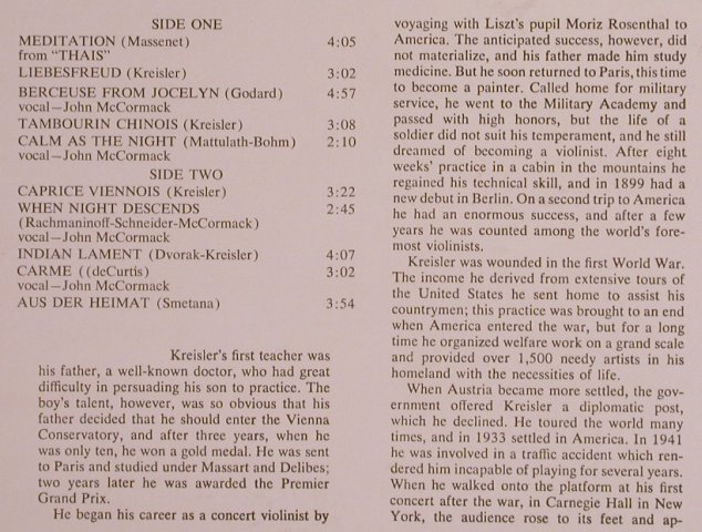 Kreisler,Fritz: The Young,guest John McCormack, Everest (3258), US Typ: LP Best.-Nr.: L8015 Preis: 12,50 Euro