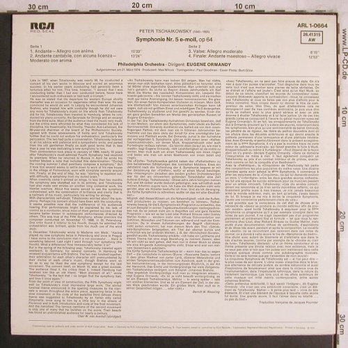 Tschaikowsky,Peter: Symphonie Nr.5, RCA Red Seal (26.41315 AW), D, 1975 Typ: LP Best.-Nr.: L8084 Preis: 5,00 Euro