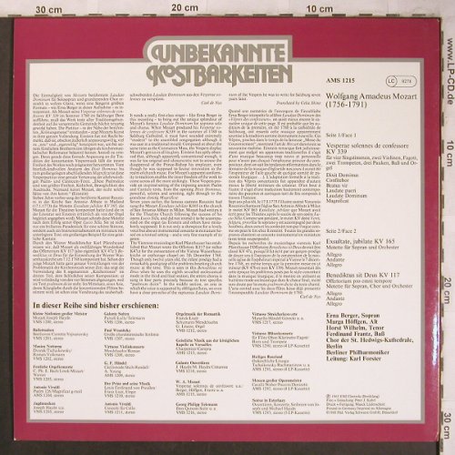 Mozart,Wolfgang Amadeus: Vesperae solennes de confessore, Schwann (AMS 1215), D, Ri Typ: LP Best.-Nr.: L8132 Preis: 7,50 Euro