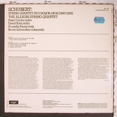 Schubert,Franz: String Quartet in G Major,op.161, Argo (ZK 78), UK, 1980 Typ: LP Best.-Nr.: L8134 Preis: 6,00 Euro