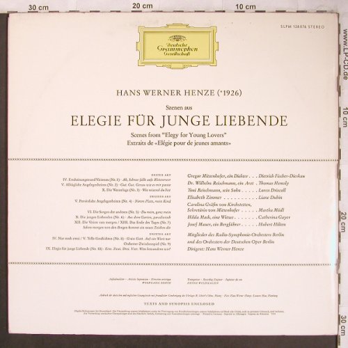 Henze,Hans Werner: Elegie Für Junge Liebende-Szenen, Deutsche Gramophon (SLPM 138 876), D, 1964 Typ: LP Best.-Nr.: L8149 Preis: 15,00 Euro