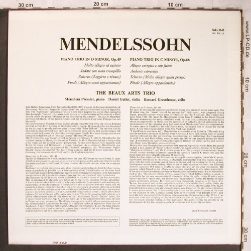 Mendelssohn Bartholdy,Felix: The Complete Piano Trios, Philips(SAL.3646), UK, 1967 - LP - L8210 - 12,50 Euro