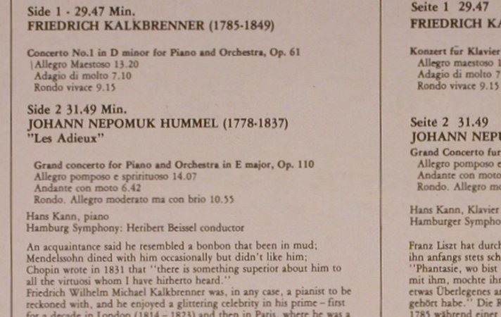 Kalkbrenner,Friedrich / Hummel: Piano Concerto No.1/op.110, Vox (TV 334 561), NL Typ: LP Best.-Nr.: L8274 Preis: 7,50 Euro