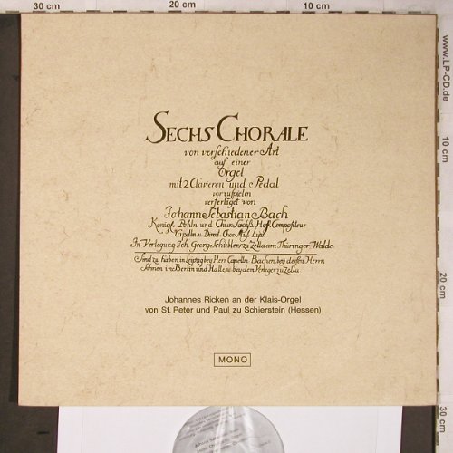 Bach,Johann Sebastian: Sechs Chorale, Rudolf Renker,PrivatPres(1000), D, Mono,  - 10inch - L8275 - 12,50 Euro