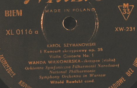 Szymanowski,Karol: Violinkonzerte op.35,Symph.K.op.60, Muza(XL 0116 / XW231), PL,Mono,  - LP - L8285 - 7,50 Euro