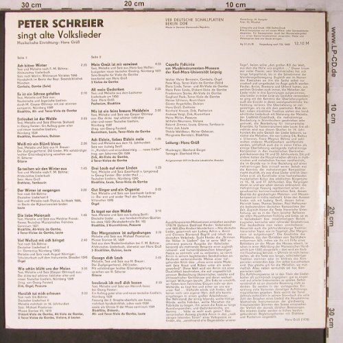 Schreier,Peter: singt alte Volkslieder, m-/vg+, Eterna (8 35 066), DDR, 1978 Typ: LP Best.-Nr.: L8301 Preis: 6,00 Euro