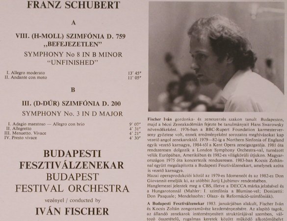 Schubert,Franz: Symphony No.8 & 3 -Unfinished -D759, Hungaroton (SLPD 12 616), H, 1984 Typ: LP Best.-Nr.: L8303 Preis: 7,50 Euro